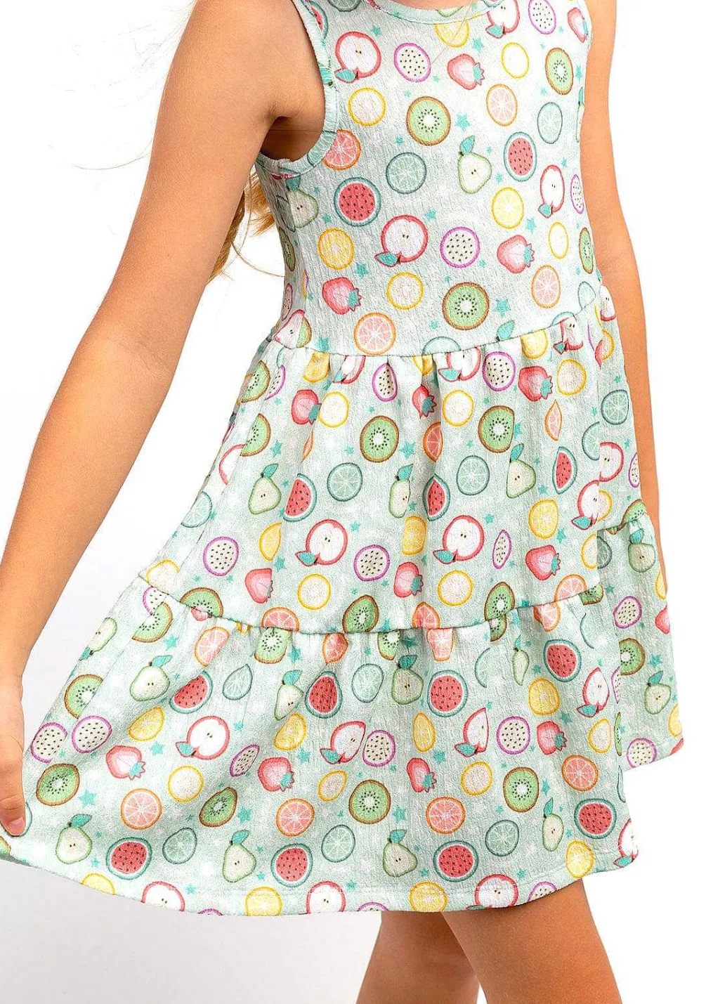 Roupas De Menina-Conguitos Vestido Menina Estampado Frutas Menta