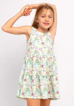 Roupas De Menina-Conguitos Vestido Menina Estampado Frutas Menta