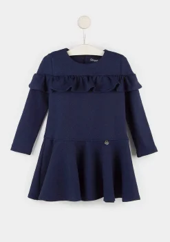 Vestidos-Conguitos Vestido De Menina Azul Marinho Com Babados