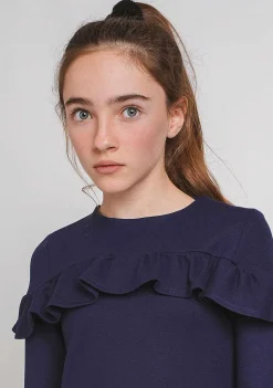 Vestidos-Conguitos Vestido De Menina Azul Marinho Com Babados