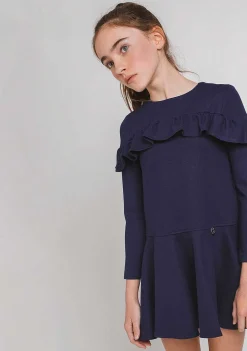 Vestidos-Conguitos Vestido De Menina Azul Marinho Com Babados