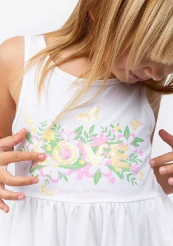 Roupas De Menina-Conguitos Vestido De Menina Branco Love Nature Com Babados
