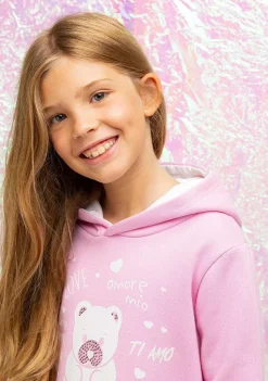 Vestido Moletom-Conguitos Vestido Feminino Com Capuz E Strass Urso Rosa