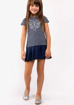 Roupas De Menina-Conguitos Vestido Feminino Listrado Borboleta Marinho