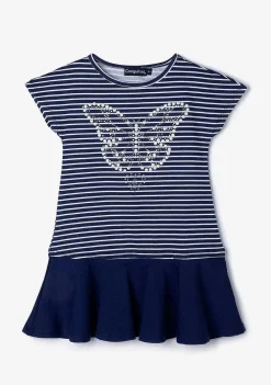 Roupas De Menina-Conguitos Vestido Feminino Listrado Borboleta Marinho