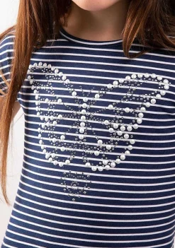 Roupas De Menina-Conguitos Vestido Feminino Listrado Borboleta Marinho
