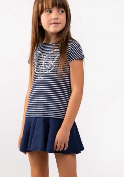Roupas De Menina-Conguitos Vestido Feminino Listrado Borboleta Marinho