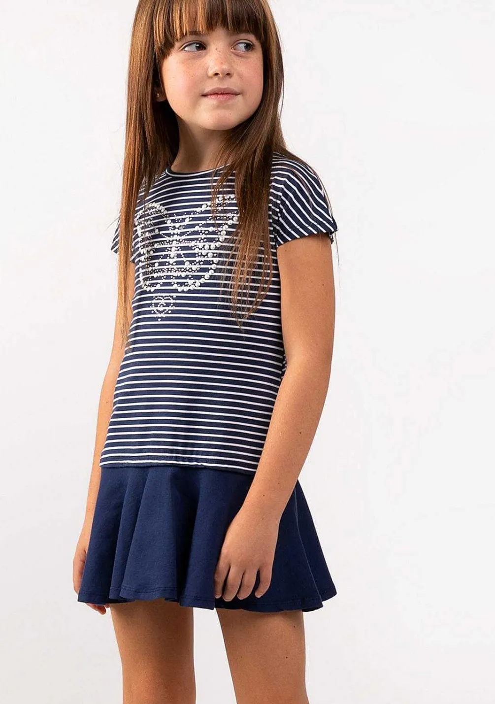 Roupas De Menina-Conguitos Vestido Feminino Listrado Borboleta Marinho