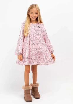 Roupas De Menina-Conguitos Vestido Feminino Rosa Estampado Flores