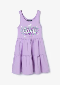 Roupas De Menina-Conguitos Vestido Malva Love Nature Com Babados Para Menina