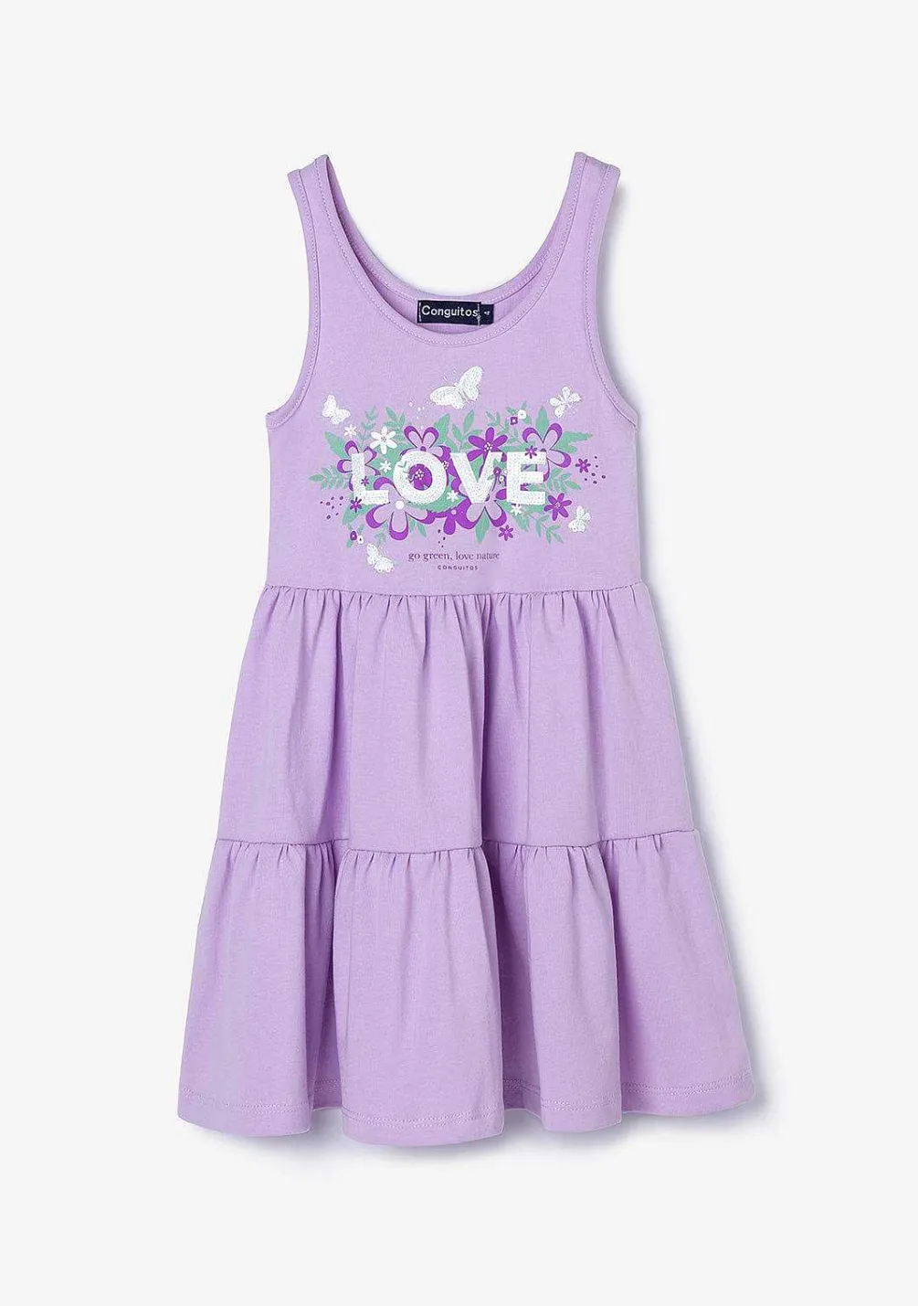 Roupas De Menina-Conguitos Vestido Malva Love Nature Com Babados Para Menina