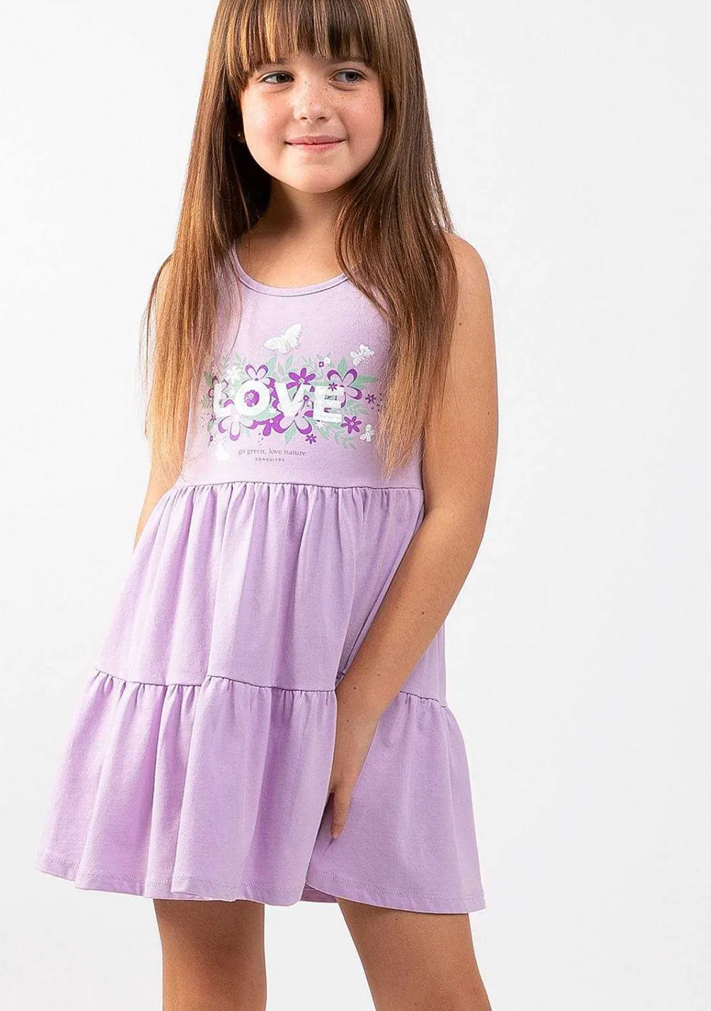 Roupas De Menina-Conguitos Vestido Malva Love Nature Com Babados Para Menina