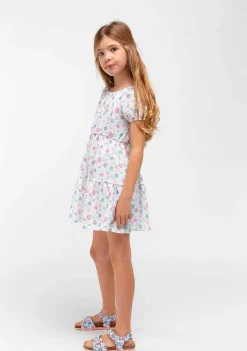 Roupas De Menina-Conguitos Vestido Menina Branco Estampado Flores