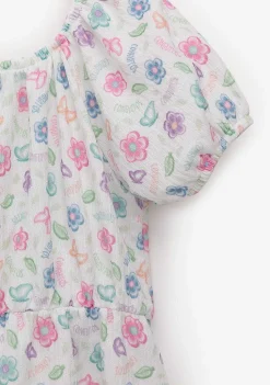 Roupas De Menina-Conguitos Vestido Menina Branco Estampado Flores