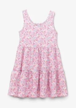 Roupas De Menina-Conguitos Vestido Menina Rosa Estampado Unicornio