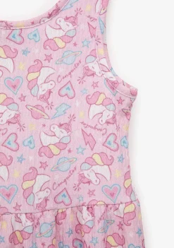 Roupas De Menina-Conguitos Vestido Menina Rosa Estampado Unicornio