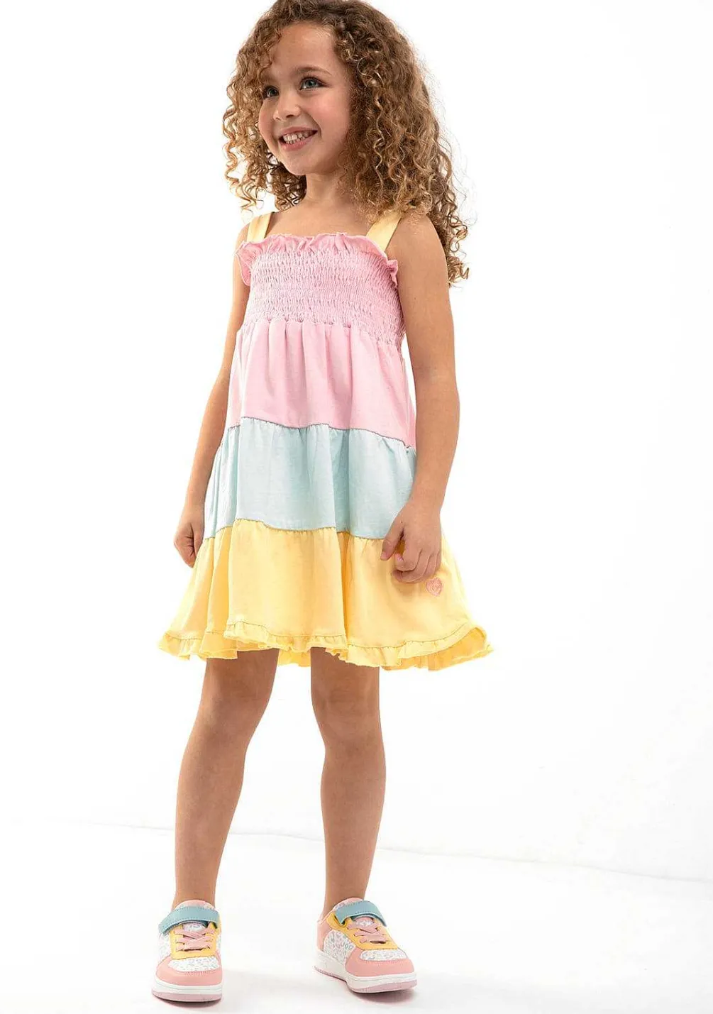 Roupas De Menina-Conguitos Vestido Multicolor Com Babados