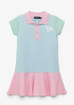 Roupas De Menina-Conguitos Vestido Polo Feminino Patchwork Multicolorido