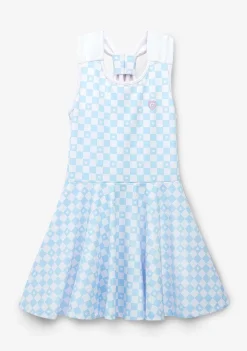 Roupas De Menina-Conguitos Vestido Skater Checkerboard Azul Claro Para Menina