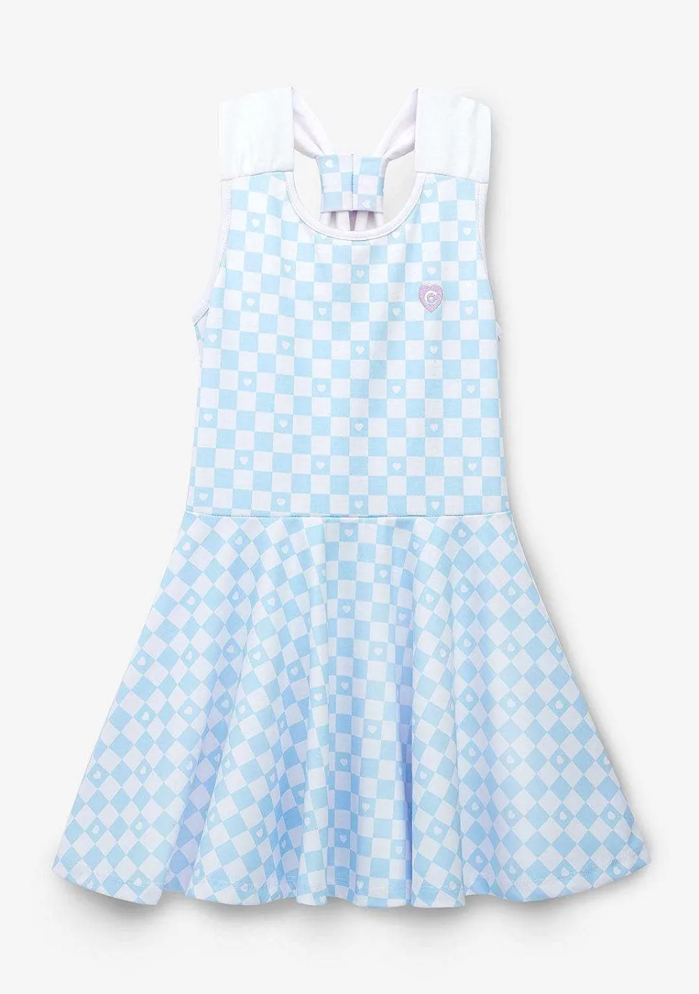 Roupas De Menina-Conguitos Vestido Skater Checkerboard Azul Claro Para Menina