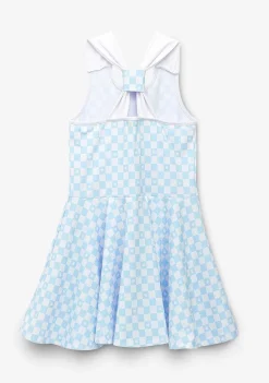 Roupas De Menina-Conguitos Vestido Skater Checkerboard Azul Claro Para Menina