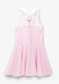 Roupas De Menina-Conguitos Vestido Skater Xadrez Rosa Feminino Para Menina