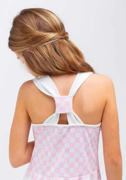 Roupas De Menina-Conguitos Vestido Skater Xadrez Rosa Feminino Para Menina
