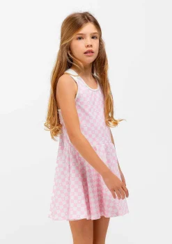 Roupas De Menina-Conguitos Vestido Skater Xadrez Rosa Feminino Para Menina